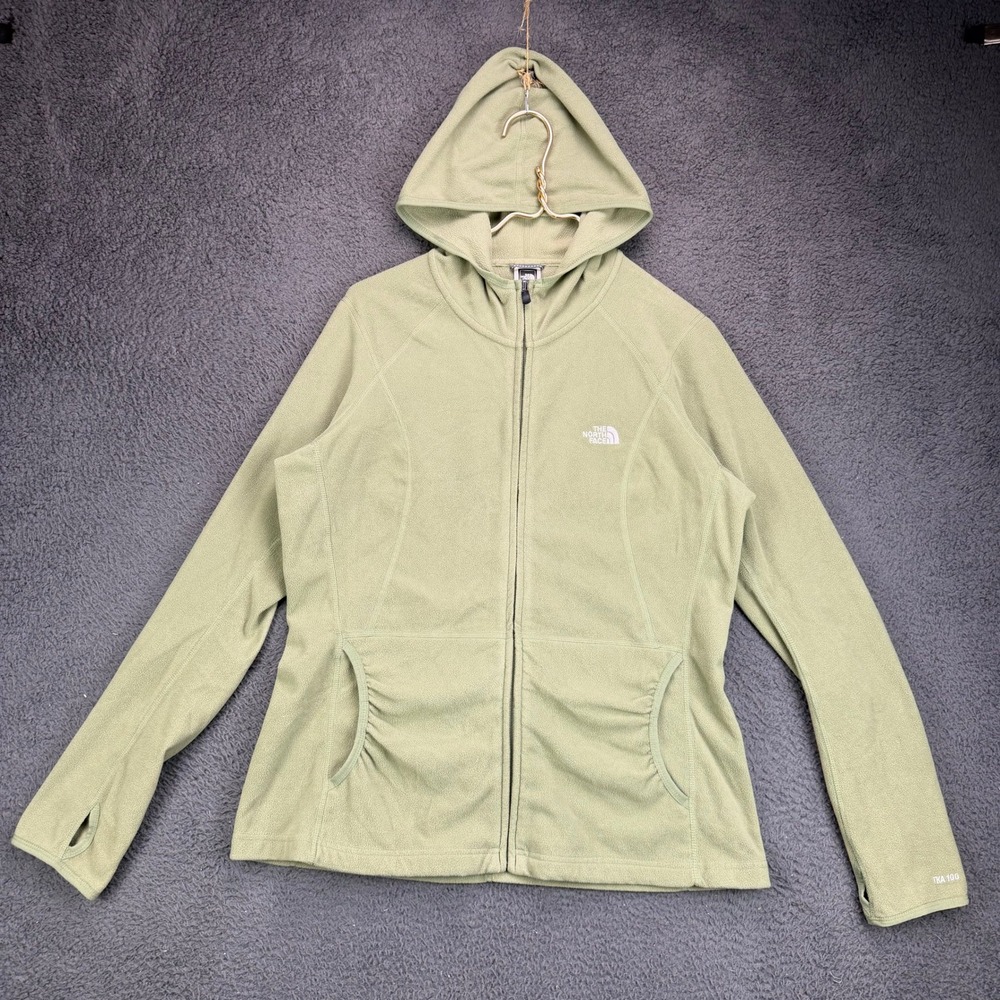 The North Face Womens TKA 100 Fleece Full Zip Hoodie Sage Green XL 12695